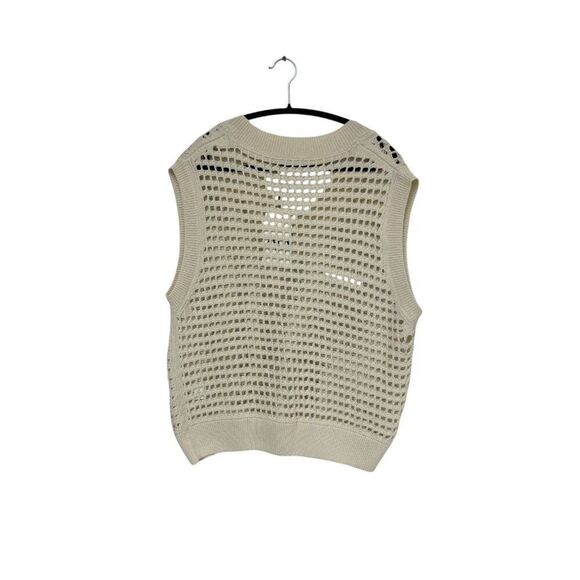 Zara Mens Cutwork Sweater Vest Size M Ivory Open Knit Crochet 1023/300 NWT - Picture 5 of 14